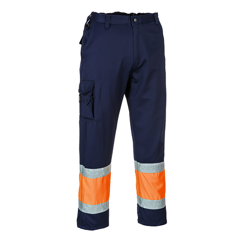 Hi-Vis Combat Trousers orange and navy by Portwest E049