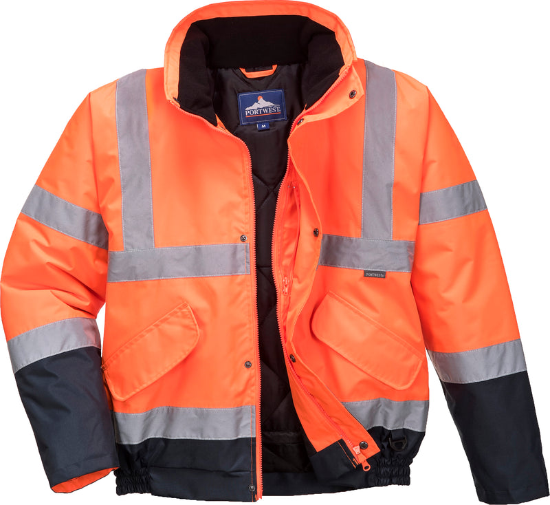 Hi Vis Bomber Jacket Two-Tone - Orange & Navy. Portwest S266