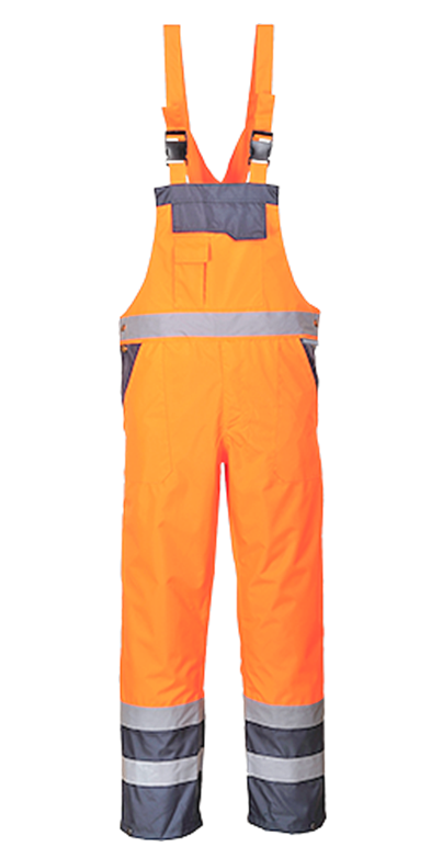 Hi Vis Bib & Brace - waterproof - Unlined Orange/Navy. Portwest S488